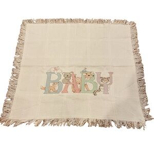 Needlecrafts Stamped Cross Stitch Animal Baby Quilt Infant Throw Craft Fringe